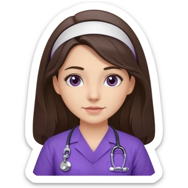 pretty brunette nurse with long hair in purple scrubs sticker