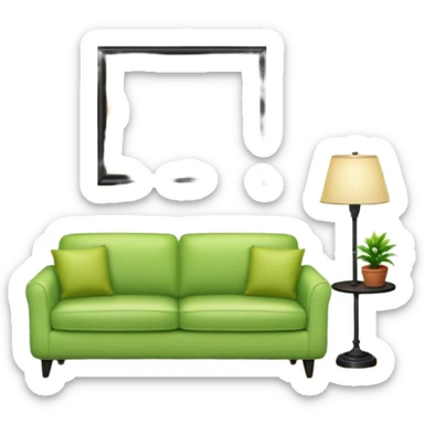 living room in ios emoji style

no TV, and make the couch a light green color

there is a lamp on one side and one plant on the other side. and no picture frame

there is a light colored rug sticker