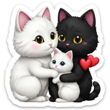 Black cat is bigger and he is kissing a white cat with hearts  sticker