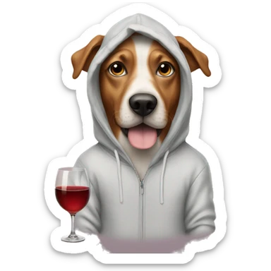 dog with a hoodie and glass of wine sticker