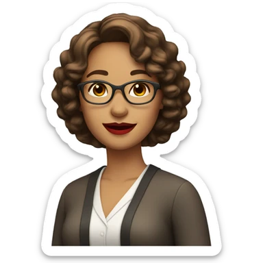 smiling women teacher , red lips, brown short hair  sticker