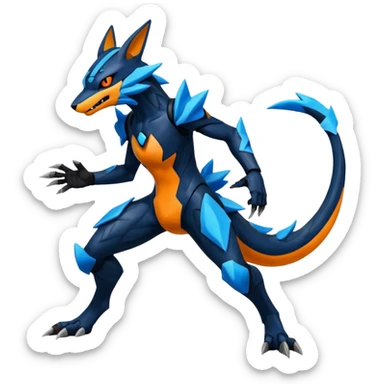 Edgy futuristic Zeraora-Salandit-Lucario-fusion sticker
