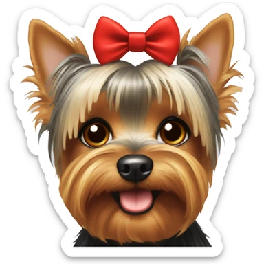 Yorkie face with a red bow on her head sticker