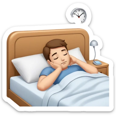Man lying on his side in bed with his arm on his head waiting patiently  sticker