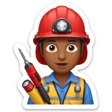 a mole with drill, red helmet, headlamp sticker