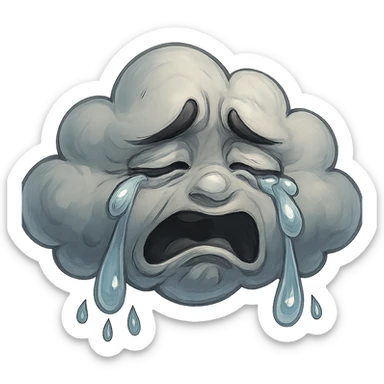 crying cloud with more expressive tears, very emotional, detailed, sad expression, cartoonish face, GPT Image style sticker