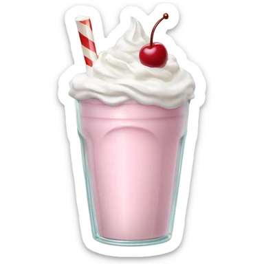 Milkshake Emoji "A pastel pink milkshake in a glass cup, topped with whipped cream, a cherry, and tiny glittery sprinkles floating above." sticker