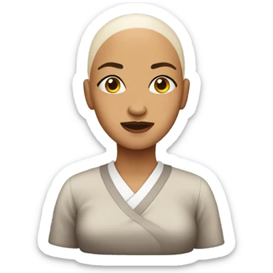 women bald emoji but the expression is Face with Raised Eyebrow Emoji sticker