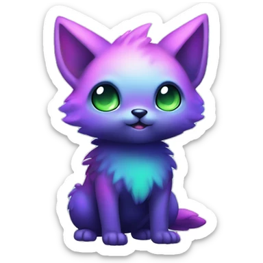 Cute cool black nebula fading green blue purple pink gradient animal hybrid Fakemon full body sticker