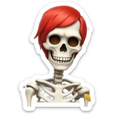  skeleton with red color hair lots money falling down like raindrops  sticker