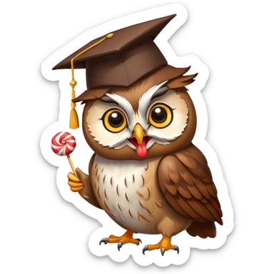Owl in scholar cap Licking lollipop with tongue sticker