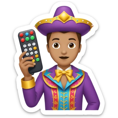 Uma pessoa com um controle remoto de televisão na mão e vestida de fantasia de carnaval sticker