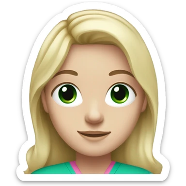 pale blonde girl with long wavy hair and green eyes wearing pink scrubs and stethoscope  sticker