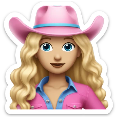 Blonde hair blue eyes girl with pink cowboy hat  sticker