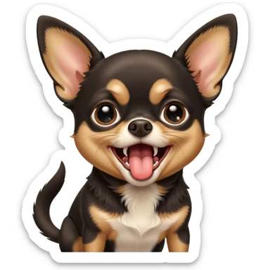 A high-resolution photo-realistic digital illustration of a black and tan chihuahua with big eyes yawning. sticker