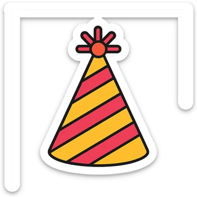 party hat, color outline icon style, playful, black outlines, colored fill sticker