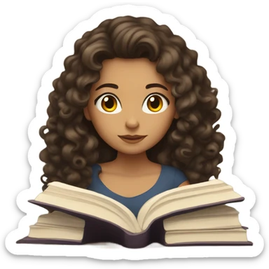 brunette long curl hair brown woman looking down at a book cozy aesthetic sticker