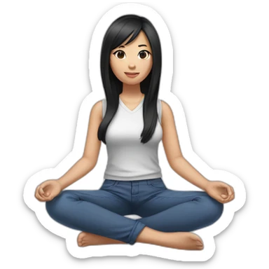 Asian girl with black hair Cross legged sticker