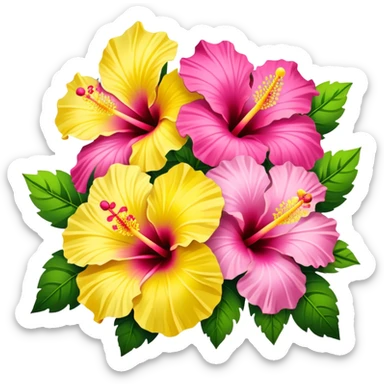 yellow / pink hibiscus bouquet  sticker
