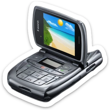 open Motorola Razr V3 mobile device with the iconic clamshell design sticker