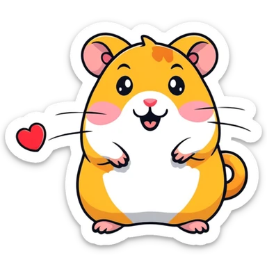 A cute little laughing hamster surrounded by hearts  sticker
