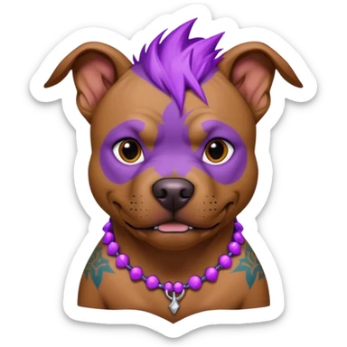 very tattoed brown face pitbull dog with purple spiky hair scary sticker