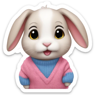 Baby rabbit wearing pink blue sweater sticker