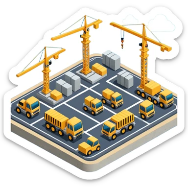 isometric construction site of airport sticker