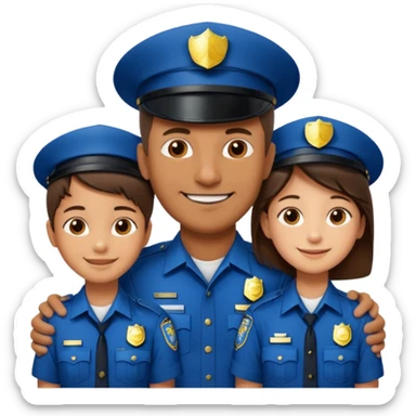 A proud dad who is proud of his children and is a police officer one of the kids is a 11 year old girl and a 9 year old boy and the girl is taller than the boy and the boy is short sticker