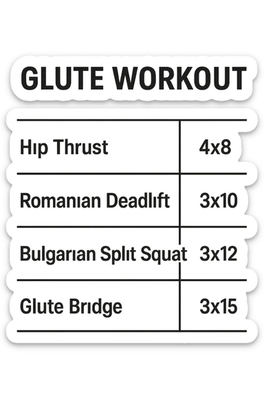 scheda di allenamento glutei con le reps scritte (tipo 4x8 ecc), iperrealistico 4k sticker