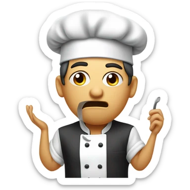 frustrated person with chefs hat scrolling through phone and tongue out sticker
