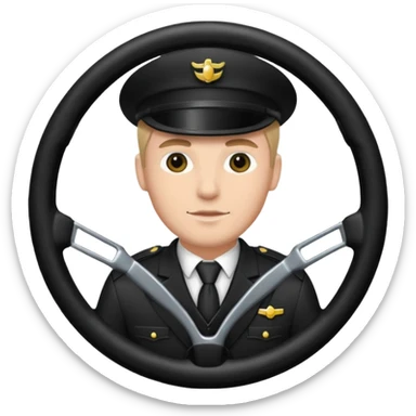 chauffeur in front of him there is a  steering wheel sticker