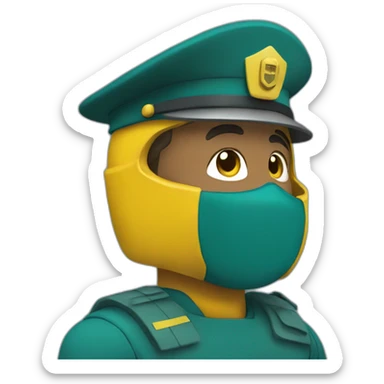 militar with a yellow helmet and teal clothes sticker