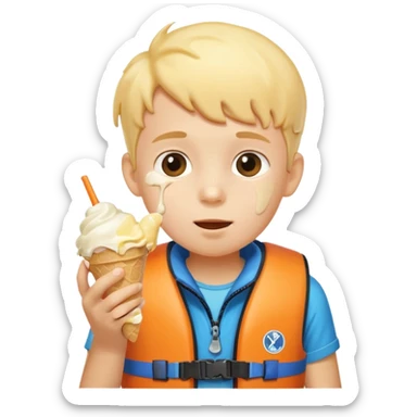 boy kid wearing lifejacket, eating ice cream sticker