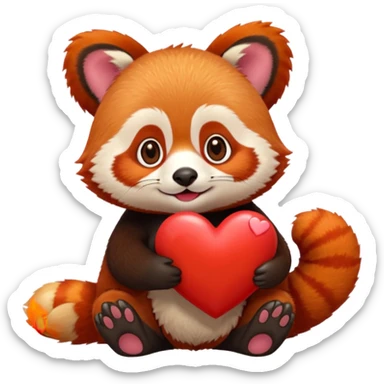 red panda holding a red emoji heart sticker