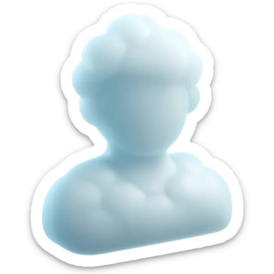 front view, person made of white fluffy clouds, shoulder up, matte glass style sticker