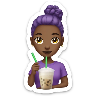 Black girl with purple shaved head drinking boba tea sticker