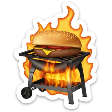 A BBQ that is on fire with a delicious hamburger on it. sticker