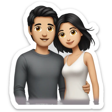 Brunette girl and her boyfriend with black hair sticker