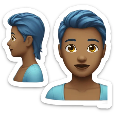 girl blue short hair mullet face sticker