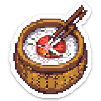 narutomaki with chopsticks, pixel art style sticker