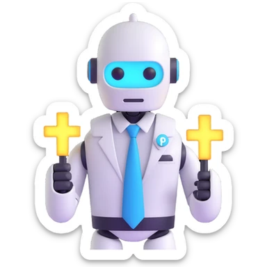 minimal robot avatar with a tie and a glowing plus sign, surrounded by Slack's brand colors, professional welcoming style, for new customer organization created Slack webhook bot sticker