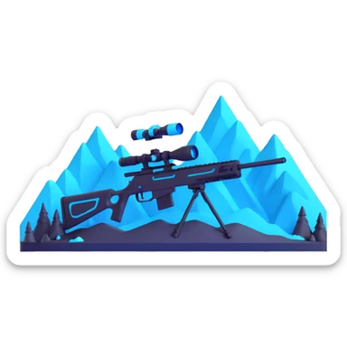 round badge like emoji icon for crypto bot, stylized mountains with glowing neon cyan sniper scope overlay, electric blue accents, dark background, minimal expressive cyberpunk tech style, no text sticker