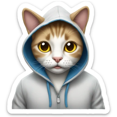 a cat wearing a hoodie sticker