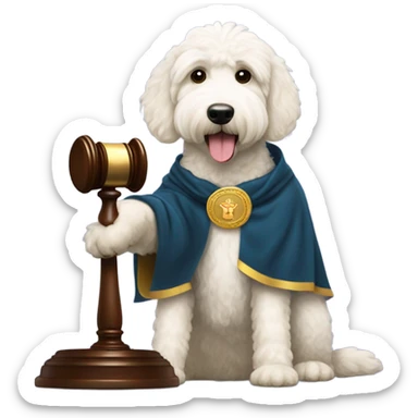White Goldendoodle as a Judge sticker