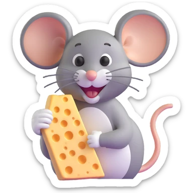 Jerry mouse from Tom and Jerry cartoon happily eating cheese sticker