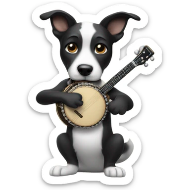 Black and white dog playing banjo sticker