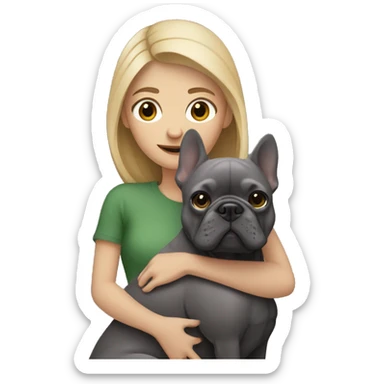 dark blonde woman hugging dark gray french bulldog sticker