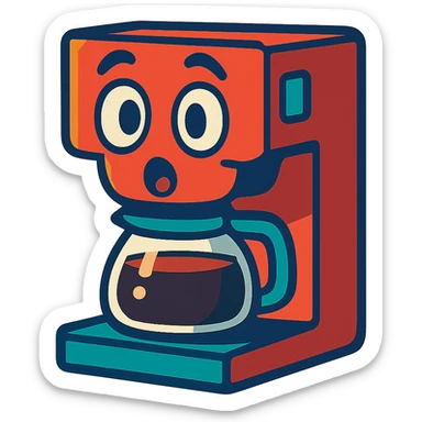 a coffee machine with a cute surprised expression, personified, looking friendly sticker