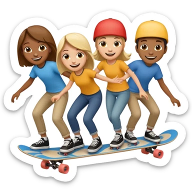 Four people no skin color on one long skateboard sticker
